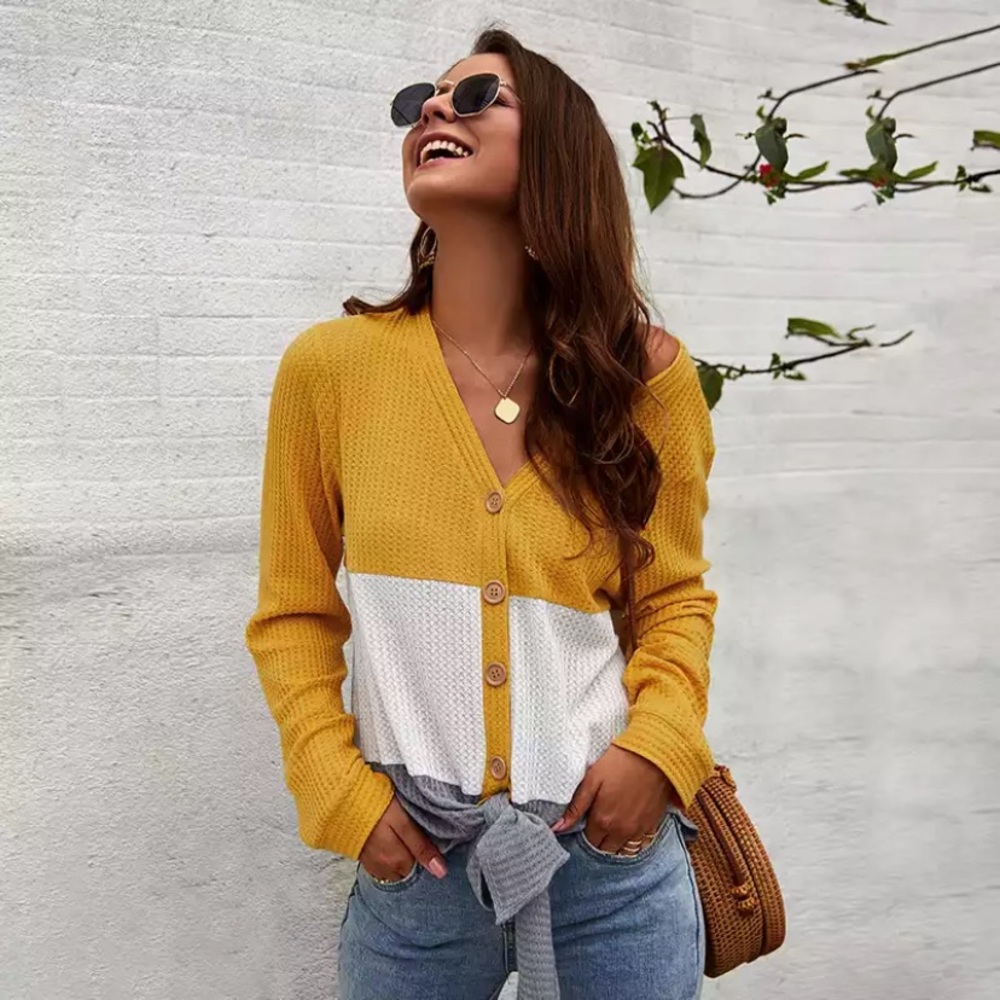 Boutique Color Block Yellow Tie Top